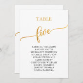 Elegant Gold Table Number 5 Seat Chart Kaart (Voorkant / Achterkant)