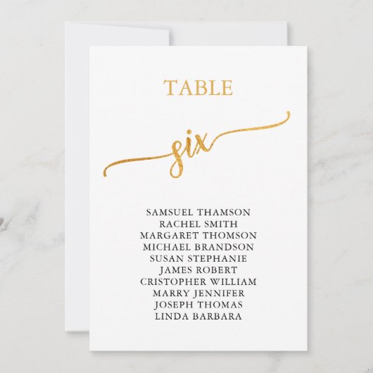 Elegant Gold Table Number 6 Seating Chart Kaart (Voorkant)