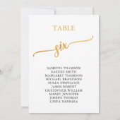 Elegant Gold Table Number 6 Seating Chart Kaart (Achterkant)