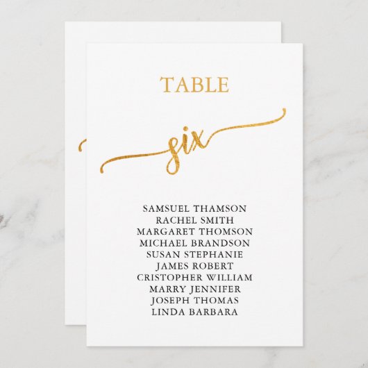 Elegant Gold Table Number 6 Seating Chart Kaart (Voorkant / Achterkant)