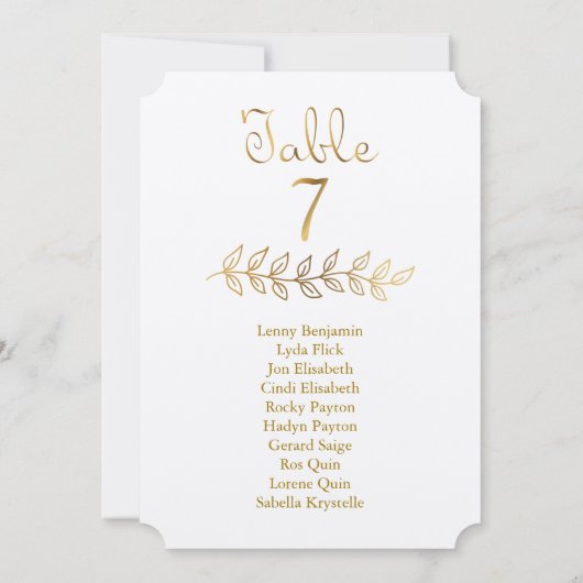 Elegant Gold Table Number 7 Seating Chart ticket Kaart (Achterkant)