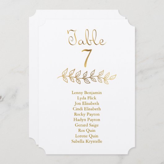 Elegant Gold Table Number 7 Seating Chart ticket Kaart (Voorkant / Achterkant)