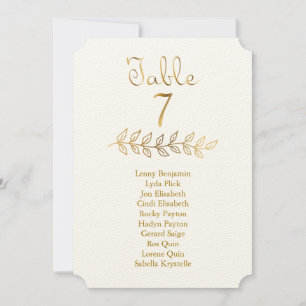 Elegant Gold Table Number 7 Seating Chart ticket Kaart