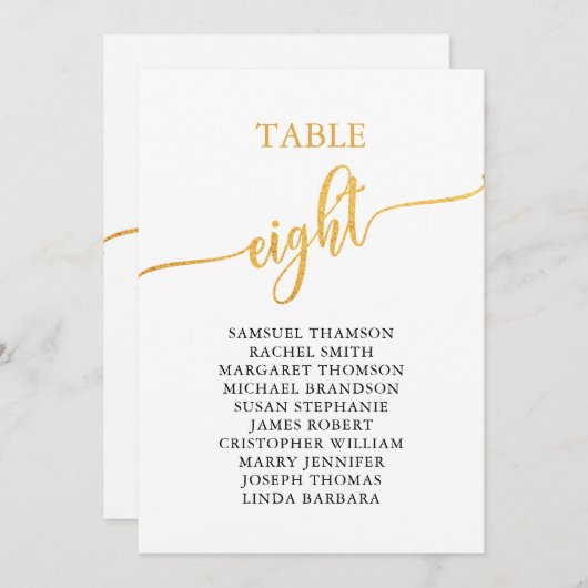 Elegant Gold Table Number 8 Seating Chart Kaart (Voorkant / Achterkant)