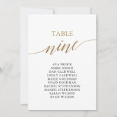 Elegant Gold Table Number 9 Seating Chart Kaart (Voorkant)