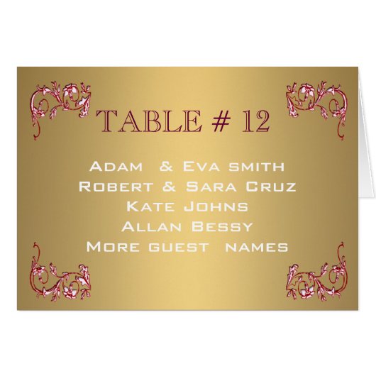 Elegant Gold Table number sjabloon bruiloft (Voorkant Horizontaal)