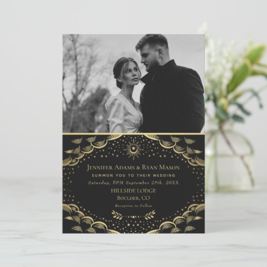 Elegant Gold Tarot Kaart Wedding Photo Card (Staand voorkant)