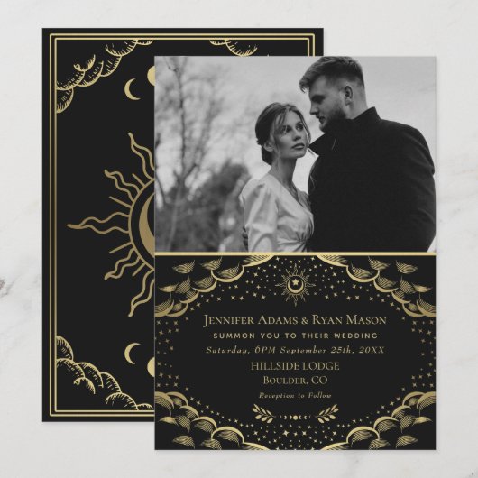 Elegant Gold Tarot Kaart Wedding Photo Card (Voorkant / Achterkant)