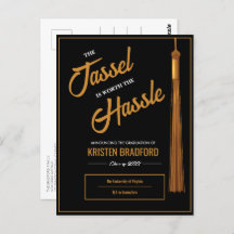 Elegant Gold Tassel Zwart Afstuderen Aankondiging