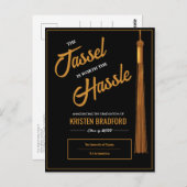 Elegant Gold Tassel Zwart Afstuderen Aankondiging Briefkaart (Voorkant / Achterkant)