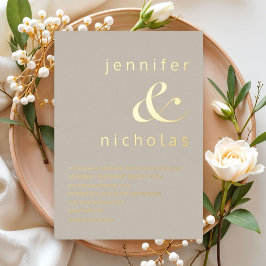 Elegant Gold Taupe Beige Ampersand Wedding Folie Uitnodiging