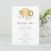 Elegant Gold Tea Pot Orchid Floral Chic Bridal Tea Kaart (Staand voorkant)