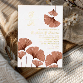 Elegant Gold Terracotta Foliage Wedding Invitation Folie Uitnodiging
