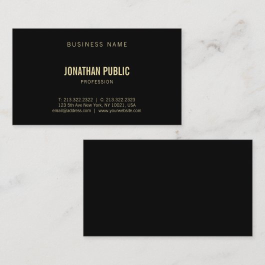 Elegant Gold Text Font Chic Black Modern Plain Visitekaartje (Voorkant / Achterkant)