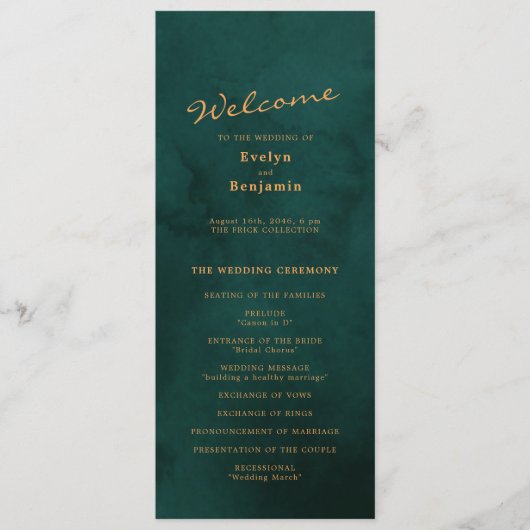 Elegant Gold Text met Green Background Wedding Programmakaart (Voorkant)