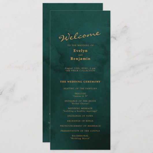 Elegant Gold Text met Green Background Wedding Programmakaart (Voorkant / Achterkant)