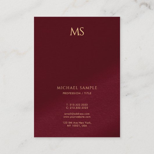 Elegant Gold Text Monogram Vertical Luxury Thick Visitekaartje (Achterkant)