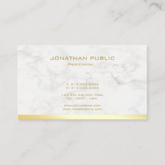 Elegant Gold Text Name Marble Sjabloon Moderne Visitekaartje (Achterkant)