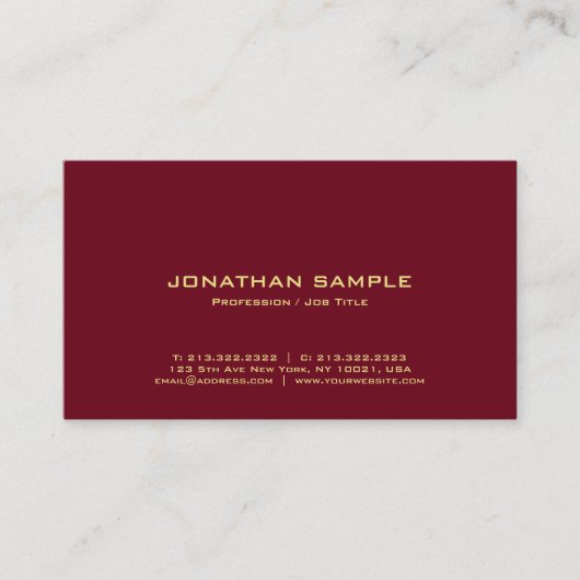 Elegant Gold Text Professional Rich Burgundy Red Visitekaartje (Voorkant)