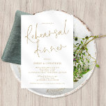 Elegant Gold Text Wedding Rehearsal Dinner Kaart<br><div class="desc">Elegant Gold Text Wedding Rehearsal Dinner Invitation. Getoond in klassiek goud en wit. Dit moderne ontwerp heeft elegant informeel vastgesteld manuscript voor het Dinner van de repetitie en de rest van de typografie u kunt gemakkelijk personaliseren. U kunt tekst en achtergrondkleuren aan beide zijden ook wijzigen als u dit wenst...</div>