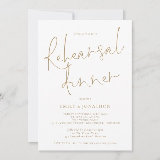 Elegant Gold Text Wedding Rehearsal Dinner Kaart (Voorkant)