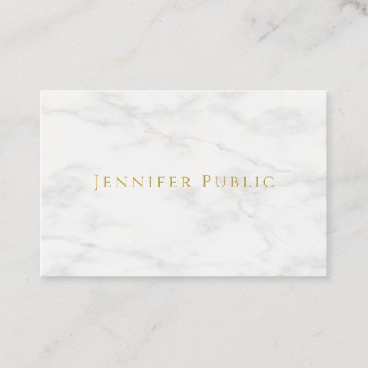Elegant Gold Text White Marble Modern minimalist Visitekaartje (Voorkant)