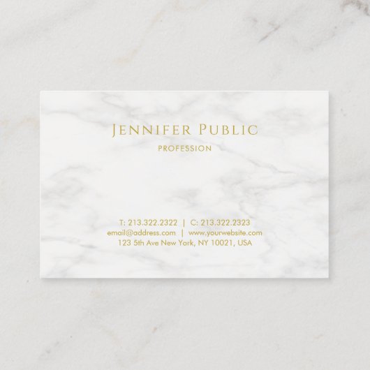 Elegant Gold Text White Marble Modern minimalist Visitekaartje (Achterkant)