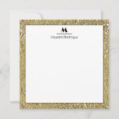 Elegant Gold Texture Black Border Monogram Name  Notitiekaartje (Voorkant)