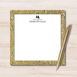 Elegant Gold Texture Black Border Monogram Name  Notitiekaartje