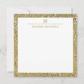 Elegant Gold Texture One Border Monogram Name  Notitiekaartje (Voorkant)
