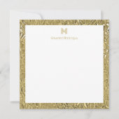 Elegant Gold Texture One Border Monogram Name  Notitiekaartje (Voorkant)