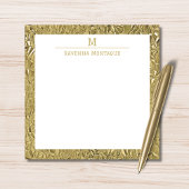 Elegant Gold Texture One Border Monogram Name  Notitiekaartje