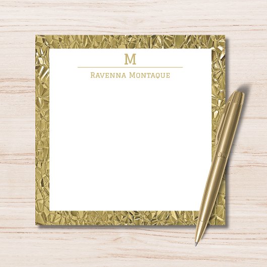 Elegant Gold Texture One Border Monogram Name  Notitiekaartje