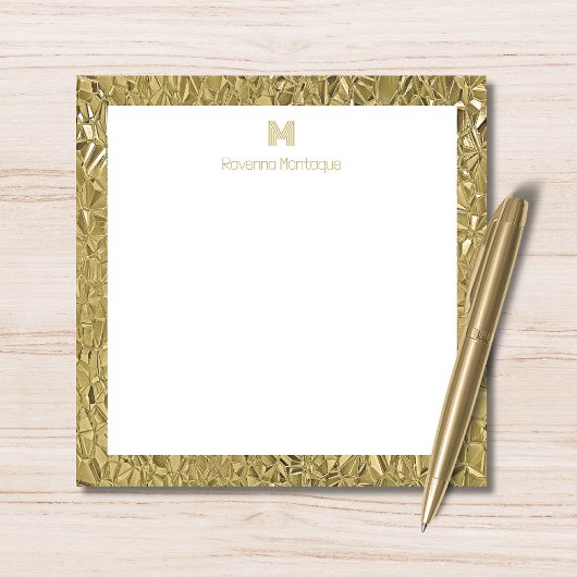 Elegant Gold Texture One Border Monogram Name  Notitiekaartje
