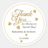 Elegant Gold Thank You Heart Wedding  Favor Ronde Sticker (Voorkant)