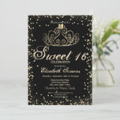 Elegant Gold Tiara Confetti Diamonds Sweet 16 Kaart (Staand voorkant)