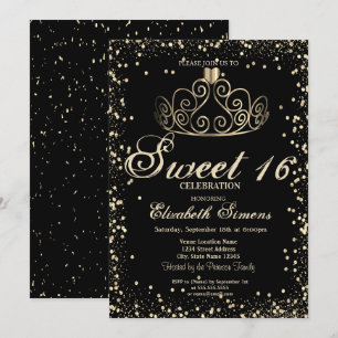Elegant Gold Tiara Confetti Diamonds Sweet 16 Kaart