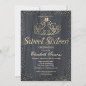 Elegant Gold Tiara Confetti Princess Sweet 16 Kaart (Voorkant)
