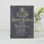 Elegant Gold Tiara Confetti Princess Sweet 16 Kaart (Staand voorkant)