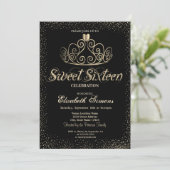 Elegant Gold Tiara Confetti Sweet 16 Kaart (Staand voorkant)