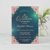 Elegant Gold Tiara Floral Rozen Quinceañera Kaart (Staand voorkant)