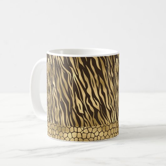 Elegant Gold Tiger Giraffe  Luxe Koffiemok (Voorkant links)