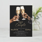 Elegant Gold Toast Couple Engagement Celebration Kaart (Staand voorkant)