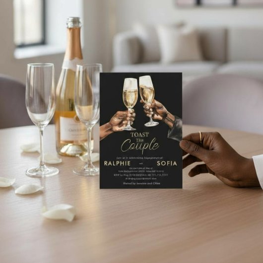 Elegant Gold Toast Couple Engagement Celebration Kaart