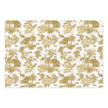 Elegant Gold Toile Deer Fox Woodland