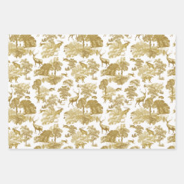 Elegant  Gold Toile Deer Fox Woodland Inpakpapier Vel