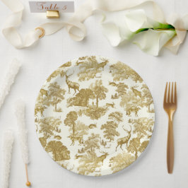 Elegant Gold Toile Deer Fox Woodland Papieren Bordje