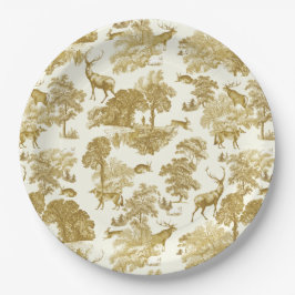 Elegant  Gold Toile Deer Fox Woodland Papieren Bordje