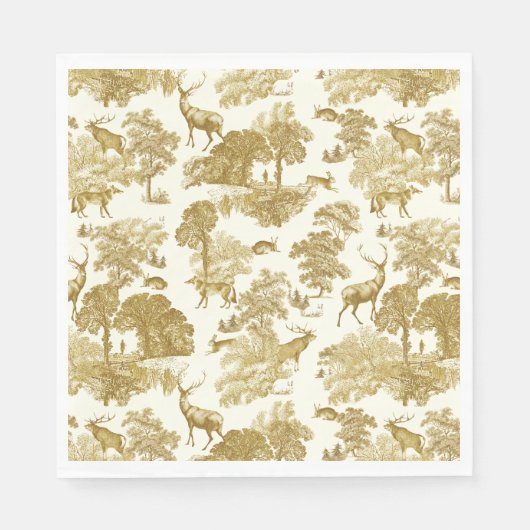 Elegant Gold Toile Deer Fox Woodland Servet (Voorkant)