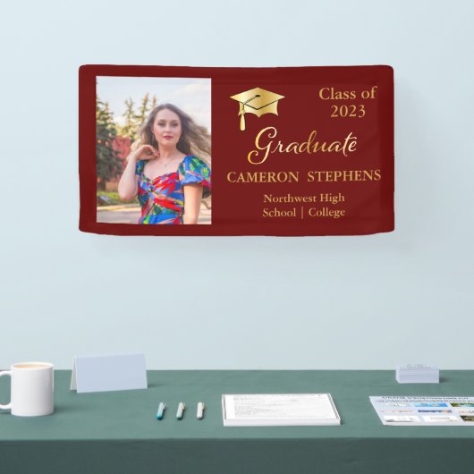 Elegant Gold Tone op maroon Afstuderen fotobanner Spandoek (Beurs)